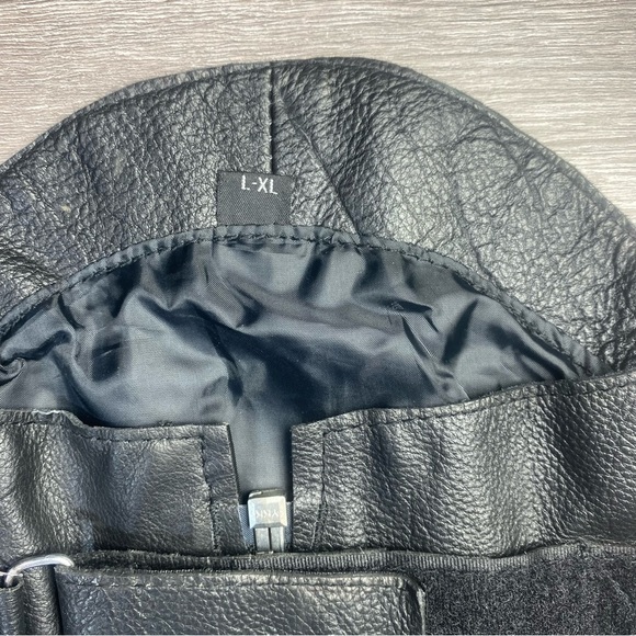 UNIK Leather Motorcycle Chaps L/XL Genuine Black Cowhide Western Concho - Picture 12 of 16